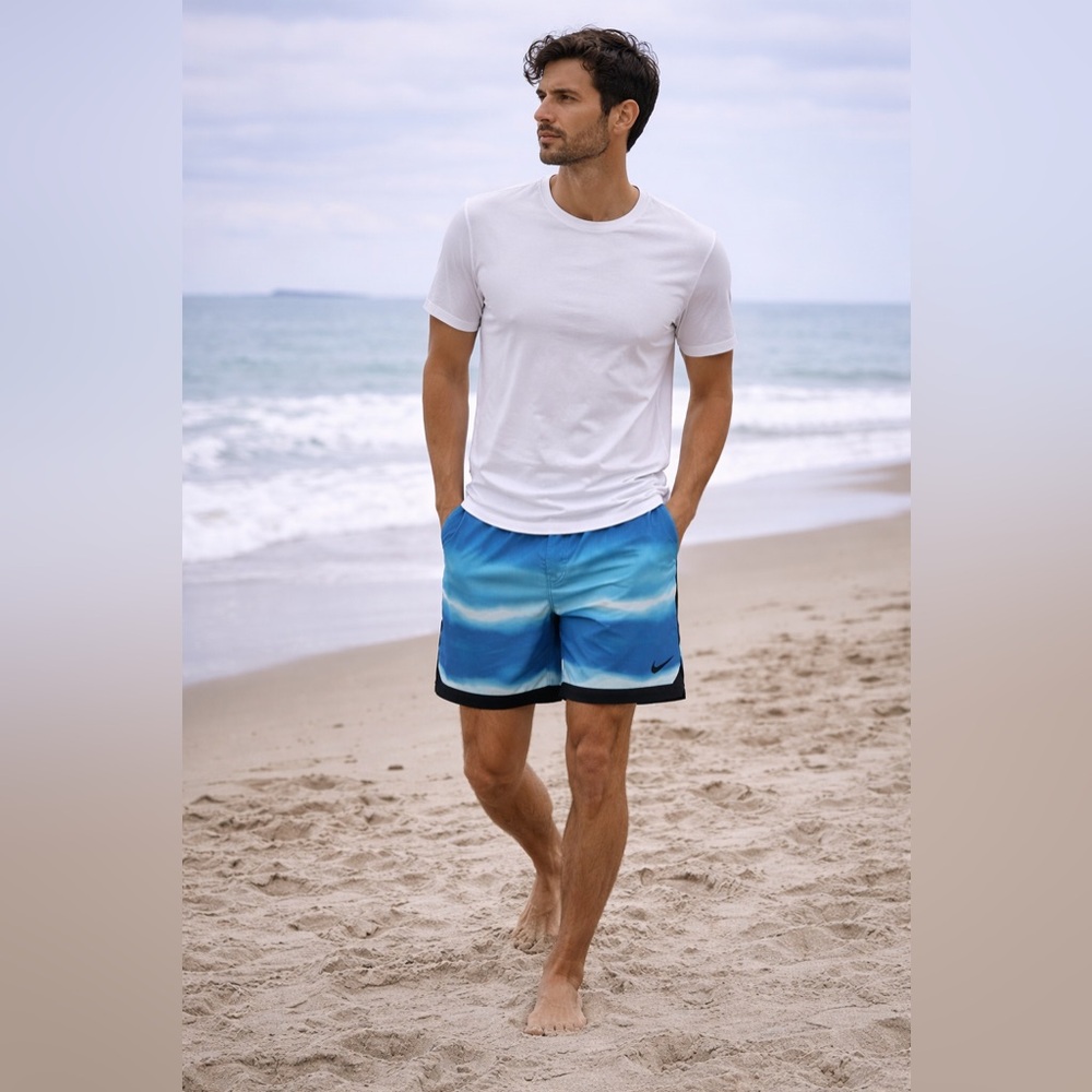 Nike Swim Trunks Blue Gradient Ombre Athletic Shorts L Quick Dry Lined Large